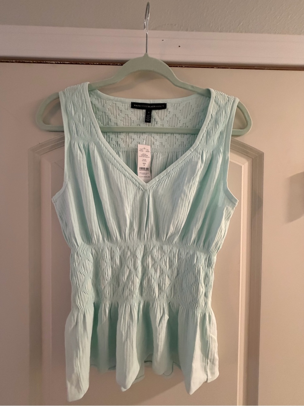 White House Black Market Light Mint Sleeveless Smocked Peplum Top